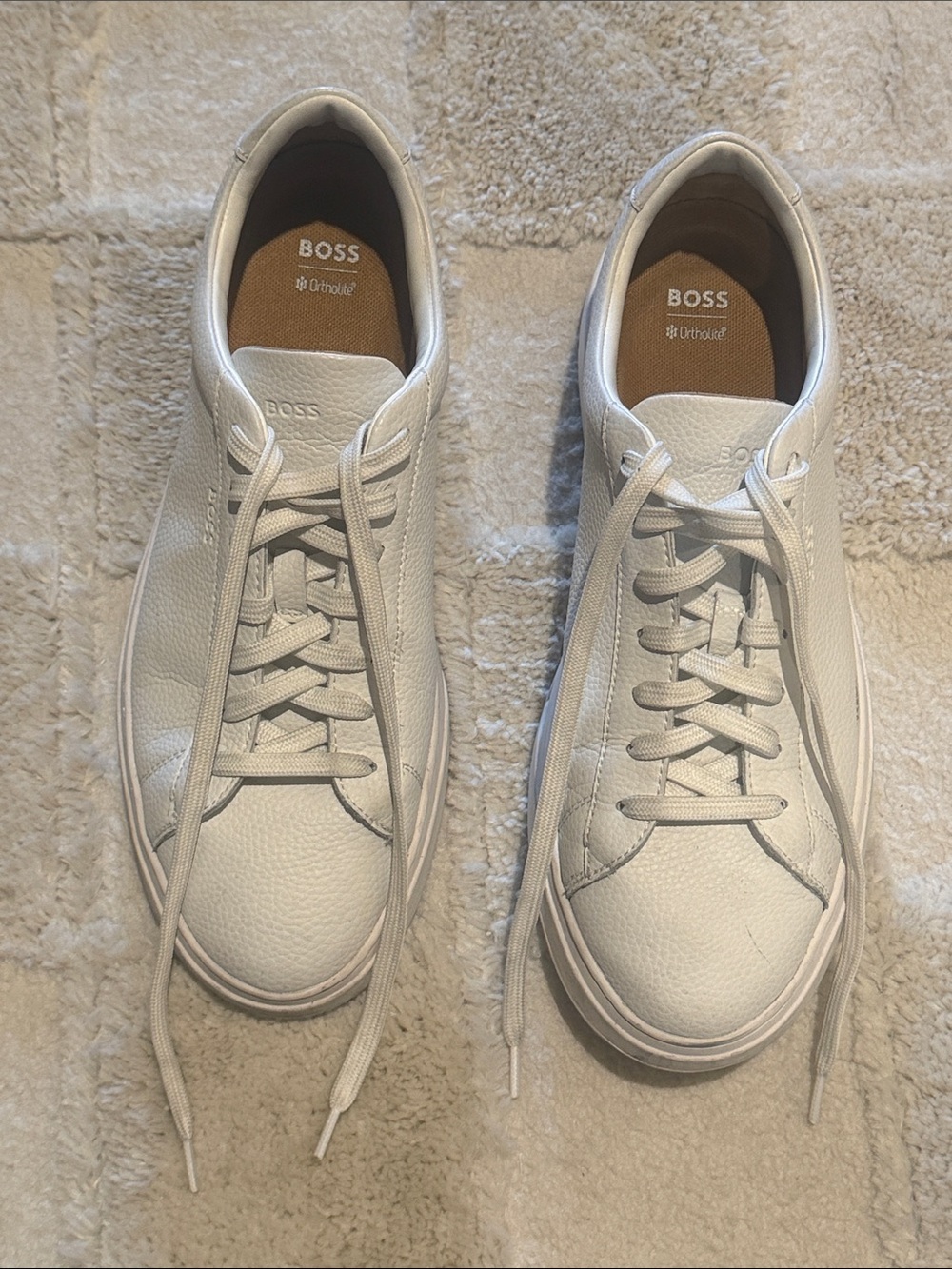 Men’s BOSS White Pebbled Leather Low-Top Sneakers